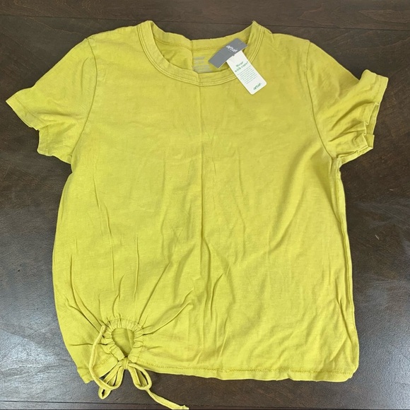 aerie Tops - Aerie AE Boxy T-Shirt Tee Yellow Front Side Tie Cotton M Vintage Color
